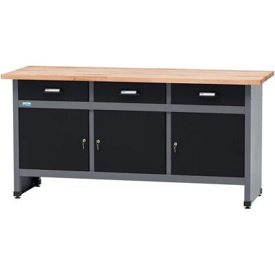Küpper Werkbank m. 3 Türen & 3 Schubladen 84 x 170 x 60 cm Schwarz-Hellgrau Küpper Werkbank m. 3 Türen & 3 Schubladen 84 x 170 x 60 cm Schwarz-Hellgrau