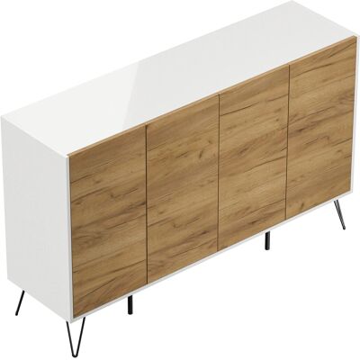 Posseik Sideboard Industrial P 4 Schubladen 4 Türen 155 cm Weiß Eiche Front Posseik Sideboard Industrial P 4 Schubladen 4 Türen 155 cm Weiß Eiche Front