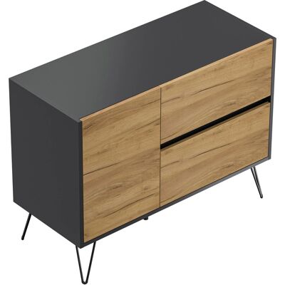 Posseik Sideboard Industrial S 2 Schubladen 1 Tür 100 cm Grafit Eiche Front Posseik Sideboard Industrial S 2 Schubladen 1 Tür 100 cm Grafit Eiche Front