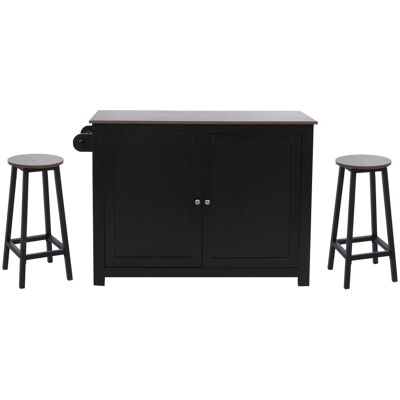 MCW Kücheninsel P61 mit 2 Sitzhockern Staufächer MDF 90x120x45cm Schwarz Dunkles Holz MCW Kücheninsel P61 mit 2 Sitzhockern Staufächer MDF 90x120x45cm Schwarz Dunkles Holz