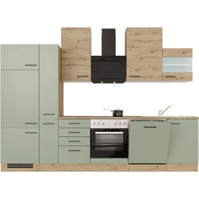FlexWell Exclusiv Flex-Well Exclusiv Küchenzeile Cara 310 cm Schilfgrün matt - Artisan Eiche FlexWell Exclusiv Flex-Well Exclusiv Küchenzeile Cara 310 cm Schilfgrün matt - Artisan Eiche