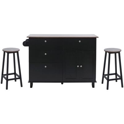 MCW Kücheninsel P62 mit 2 Sitzhockern Staufächer MDF 90x131x47cm Schwarz Dunkles Holz MCW Kücheninsel P62 mit 2 Sitzhockern Staufächer MDF 90x131x47cm Schwarz Dunkles Holz