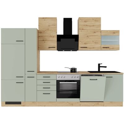 FlexWell Exclusiv Flex-Well Exclusiv Küchenzeile Cara 310 cm Schilfgrün matt - Artisan Eiche FlexWell Exclusiv Flex-Well Exclusiv Küchenzeile Cara 310 cm Schilfgrün matt - Artisan Eiche