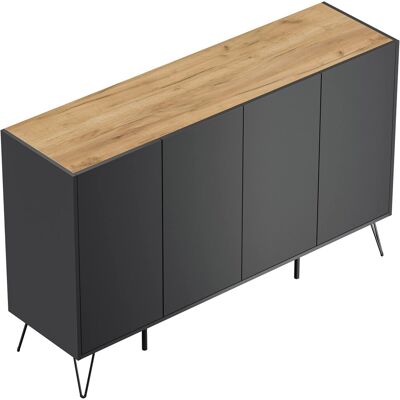 Posseik Sideboard Industrial P 4 Schubladen 4 Türen 155 cm Grafit Eiche Top Posseik Sideboard Industrial P 4 Schubladen 4 Türen 155 cm Grafit Eiche Top