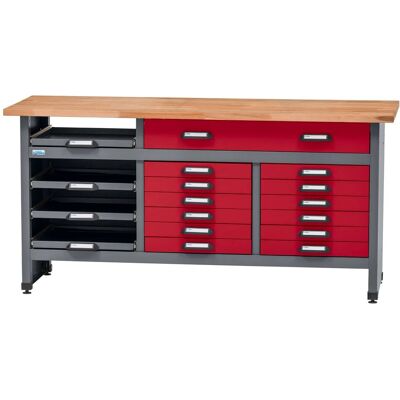 Küpper Werkbank mit 17 Schubladen 84 x 170 x 60 cm Dunkelrot Küpper Werkbank mit 17 Schubladen 84 x 170 x 60 cm Dunkelrot