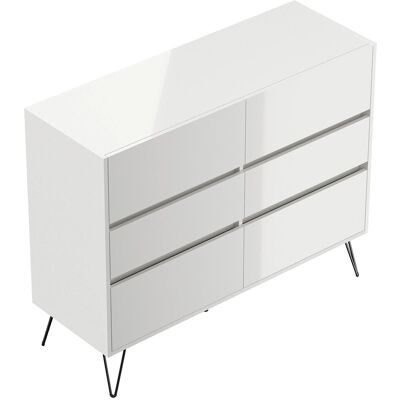 Posseik Sideboard Industrial M 6 Schubladen 120 cm Weiß Hochglanz Posseik Sideboard Industrial M 6 Schubladen 120 cm Weiß Hochglanz