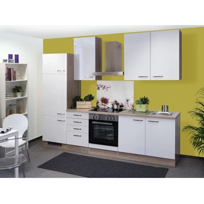 FlexWell Exclusiv Flex-Well Exclusiv Küchenzeile Valero 270 cm Hochglanz Weiß-Sonoma Eiche FlexWell Exclusiv Flex-Well Exclusiv Küchenzeile Valero 270 cm Hochglanz Weiß-Sonoma Eiche