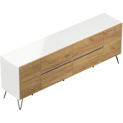 Posseik Sideboard Industrial J 4 Schubladen 2 Türen 200 cm Weiß Eiche Front Posseik Sideboard Industrial J 4 Schubladen 2 Türen 200 cm Weiß Eiche Front