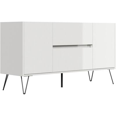 Posseik Sideboard Industrial F 2 Schubladen 2 Türen 140 cm Weiß Hochglanz Posseik Sideboard Industrial F 2 Schubladen 2 Türen 140 cm Weiß Hochglanz