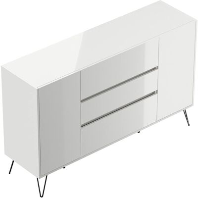 Posseik Sideboard Industrial O 3 Schubladen 2 Türen 155 cm Weiß Hochglanz Posseik Sideboard Industrial O 3 Schubladen 2 Türen 155 cm Weiß Hochglanz