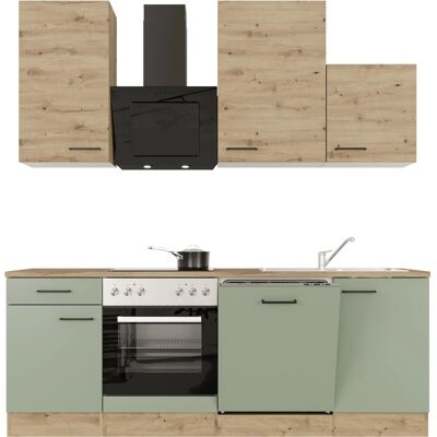FlexWell Exclusiv Flex-Well Exclusiv Küche 1701-017 Cara 220 cm Schilfgrün matt - Artisan Eiche FlexWell Exclusiv Flex-Well Exclusiv Küche 1701-017 Cara 220 cm Schilfgrün matt - Artisan Eiche