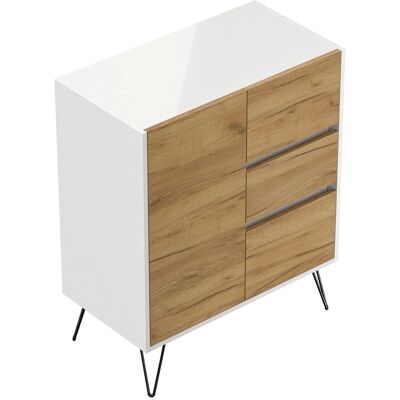 Posseik Sideboard Industrial K 3 Schubladen 1 Tür 80 cm Weiß Eiche Front Posseik Sideboard Industrial K 3 Schubladen 1 Tür 80 cm Weiß Eiche Front