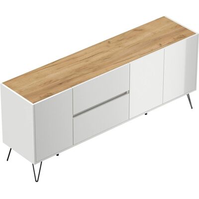 Posseik Sideboard Industrial I 2 Schubladen 3 Türen 180 cm Weiß Eiche Top Posseik Sideboard Industrial I 2 Schubladen 3 Türen 180 cm Weiß Eiche Top