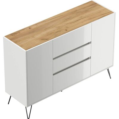 Posseik Sideboard Industrial N 3 Schubladen 2 Türen 140 cm Weiß Eiche Top Posseik Sideboard Industrial N 3 Schubladen 2 Türen 140 cm Weiß Eiche Top
