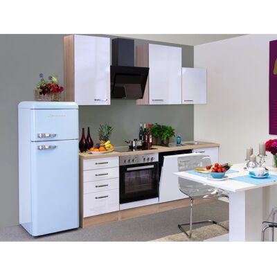 FlexWell Exclusiv Flex-Well Exclusiv Küchenzeile Valero 220 cm Hochglanz Weiß-Sonoma Eiche FlexWell Exclusiv Flex-Well Exclusiv Küchenzeile Valero 220 cm Hochglanz Weiß-Sonoma Eiche