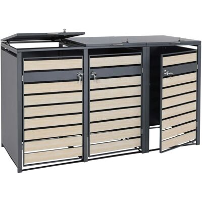 MCW 3er Mülltonnenverkleidung J81 Buche-Holzoptik Hellbraun 117x200x80cm MCW 3er Mülltonnenverkleidung J81 Buche-Holzoptik Hellbraun 117x200x80cm