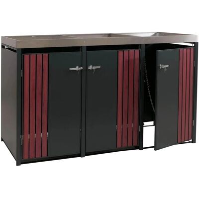 MCW 3er-Mülltonnenverkleidung O67 Anthrazit Holzoptik Dunkel 125x196x84cm MCW 3er-Mülltonnenverkleidung O67 Anthrazit Holzoptik Dunkel 125x196x84cm