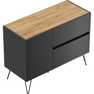 Posseik Sideboard Industrial S 2 Schubladen 1 Tür 100 cm Grafit Eiche Top Posseik Sideboard Industrial S 2 Schubladen 1 Tür 100 cm Grafit Eiche Top