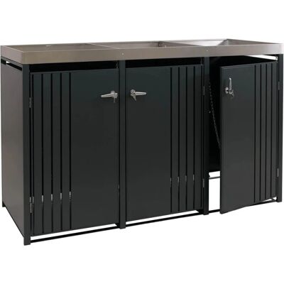 MCW 3er-Mülltonnenverkleidung O67 Anthrazit 125x196x84cm MCW 3er-Mülltonnenverkleidung O67 Anthrazit 125x196x84cm
