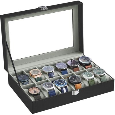 Songmics Uhrenbox Bridie mit 12 Fächern Schwarz Songmics Uhrenbox Bridie mit 12 Fächern Schwarz