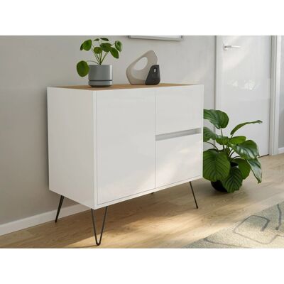 Posseik Sideboard Industrial C 2 Schubladen 1 Tür 80 cm Weiß Eiche Top Posseik Sideboard Industrial C 2 Schubladen 1 Tür 80 cm Weiß Eiche Top