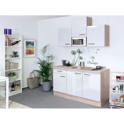 FlexWell Exclusiv Flex-Well Exclusiv Singleküche Valero 150 cm breit Hochglanz Weiß-Sonoma Eiche FlexWell Exclusiv Flex-Well Exclusiv Singleküche Valero 150 cm breit Hochglanz Weiß-Sonoma Eiche