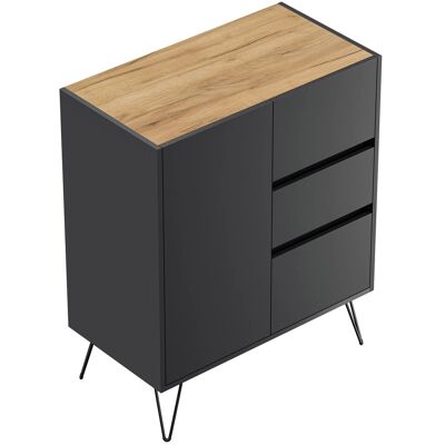 Posseik Sideboard Industrial K 3 Schubladen 1 Tür 80 cm Grafit Eiche Top Posseik Sideboard Industrial K 3 Schubladen 1 Tür 80 cm Grafit Eiche Top