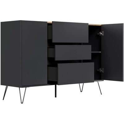 Posseik Sideboard Industrial N 3 Schubladen 2 Türen 140 cm Grafit Eiche Top Posseik Sideboard Industrial N 3 Schubladen 2 Türen 140 cm Grafit Eiche Top