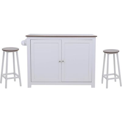 MCW Kücheninsel P61 mit 2 Sitzhockern Staufächer MDF 90x120x45cm Weiß Dunkles Holz MCW Kücheninsel P61 mit 2 Sitzhockern Staufächer MDF 90x120x45cm Weiß Dunkles Holz