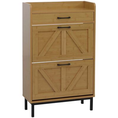 MCW Schuhkipper P45 2 Kippfächer Ablage Schublade MDF 95x60x24cm Bambus-Optik MCW Schuhkipper P45 2 Kippfächer Ablage Schublade MDF 95x60x24cm Bambus-Optik