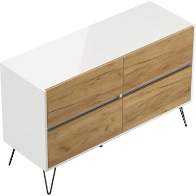 Posseik Sideboard Industrial E 4 Schubladen 120 cm Weiß Eiche Front Posseik Sideboard Industrial E 4 Schubladen 120 cm Weiß Eiche Front