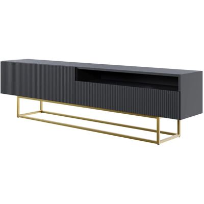 Selsey TV-Lowboard Veldio mit Lamellenfront und Offenem Fach 175 cm Schwarz mit Goldenem Gestell Selsey TV-Lowboard Veldio mit Lamellenfront und Offenem Fach 175 cm Schwarz mit Goldenem Gestell