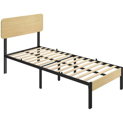 HOMCOM Bettgestell Metall Spanplatte 202,5L x 106,5B x 105H cm Naturholz HOMCOM Bettgestell Metall Spanplatte 202,5L x 106,5B x 105H cm Naturholz