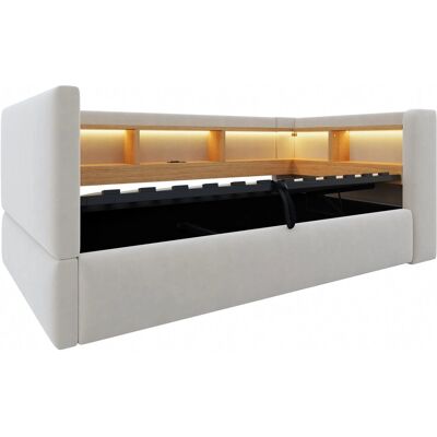 Merax Polsterbett 90x190 cm mit LED Steckdosen Ablagen und Bettkasten Hellgrau Merax Polsterbett 90x190 cm mit LED Steckdosen Ablagen und Bettkasten Hellgrau