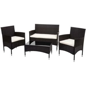 MCW Poly-Rattan Garnitur F55 4-teilig Braun Kissen Creme MCW Poly-Rattan Garnitur F55 4-teilig Braun Kissen Creme