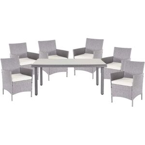 MCW Poly-Rattan-Garnitur Hamar 7-teilig Grau Kissen Creme MCW Poly-Rattan-Garnitur Hamar 7-teilig Grau Kissen Creme