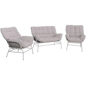 MCW Lounge-Set P75 Stoff 220g/m² Poly-Rattan Metall Hellgrau Polster Beige MCW Lounge-Set P75 Stoff 220g/m² Poly-Rattan Metall Hellgrau Polster Beige