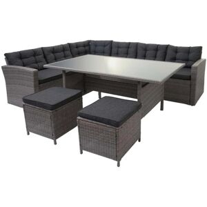 MCW Poly-Rattan-Garnitur A29 Grau Kissen Grau mit 2x Hocker MCW Poly-Rattan-Garnitur A29 Grau Kissen Grau mit 2x Hocker