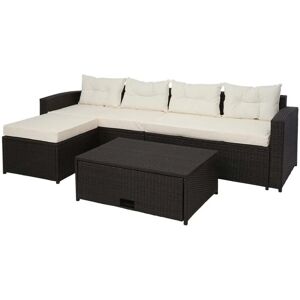 MCW Poly-Rattan Garnitur J34 4-teilig Braun Kissen Creme-Beige MCW Poly-Rattan Garnitur J34 4-teilig Braun Kissen Creme-Beige