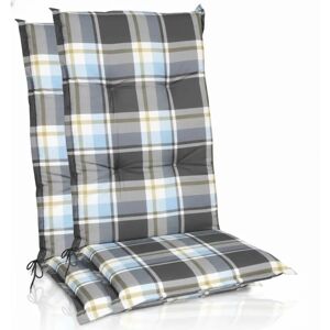 Beautissu 2er Set Hochlehner Auflagen Set 120x50 cm Polster Blau Kariert Beautissu 2er Set Hochlehner Auflagen Set 120x50 cm Polster Blau Kariert