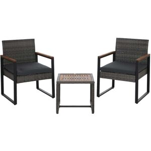 MCW Poly-Rattan Garnitur P74 Garten 2x Stuhl Tisch Akazie Holz Grau Polster Grau MCW Poly-Rattan Garnitur P74 Garten 2x Stuhl Tisch Akazie Holz Grau Polster Grau