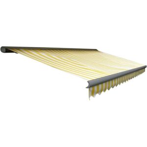 MCW Kassetten-Markise H122 mit Volant 4x3m Polyester Gelb/Weiß Grau MCW Kassetten-Markise H122 mit Volant 4x3m Polyester Gelb/Weiß Grau