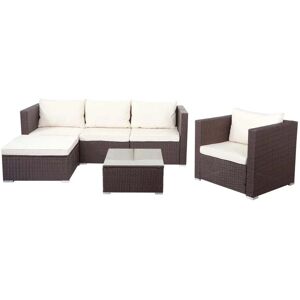 MCW Poly-Rattan-Garnitur Busto Braun Kissen Creme MCW Poly-Rattan-Garnitur Busto Braun Kissen Creme