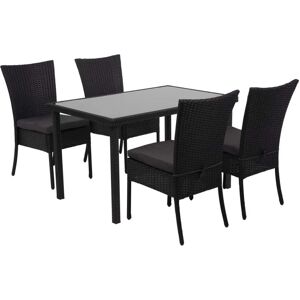 MCW Poly-Rattan Garnitur G19 5-teilig Schwarz Kissen Dunkelgrau MCW Poly-Rattan Garnitur G19 5-teilig Schwarz Kissen Dunkelgrau