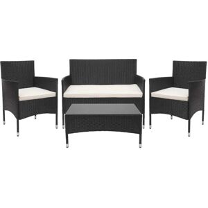 MCW Poly-Rattan Garnitur F55 4-teilig Schwarz Kissen Creme MCW Poly-Rattan Garnitur F55 4-teilig Schwarz Kissen Creme