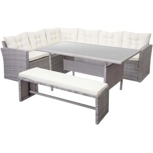 MCW Poly-Rattan-Garnitur A29 Hellgrau Kissen Creme mit Bank MCW Poly-Rattan-Garnitur A29 Hellgrau Kissen Creme mit Bank