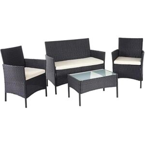 MCW Poly-Rattan Garnitur D82 4-teilig Schwarz mit Kissen Creme MCW Poly-Rattan Garnitur D82 4-teilig Schwarz mit Kissen Creme