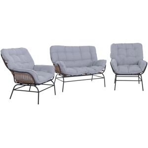 MCW Lounge-Set P75 Stoff 220g/m² Poly-Rattan Metall Dunkelgrau Polster Hellgrau MCW Lounge-Set P75 Stoff 220g/m² Poly-Rattan Metall Dunkelgrau Polster Hellgrau