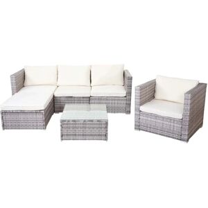 MCW Poly-Rattan-Garnitur Busto Grau Kissen Creme MCW Poly-Rattan-Garnitur Busto Grau Kissen Creme