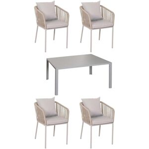 MCW Gartengarnitur N41 Sitzgruppe Tisch 4xStuhl Wetterfest Alu 140x80cm Seilgeflecht Rope Hellgrau K MCW Gartengarnitur N41 Sitzgruppe Tisch 4xStuhl Wetterfest Alu 140x80cm Seilgeflecht Rope Hellgrau K